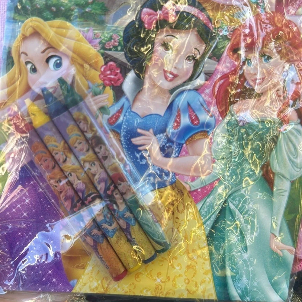 New Disney Princess Hot Pink Drawstring Bag With Coloring Book